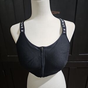 Under Armour Black Front-Zip Support Sports Bra with Branded Straps